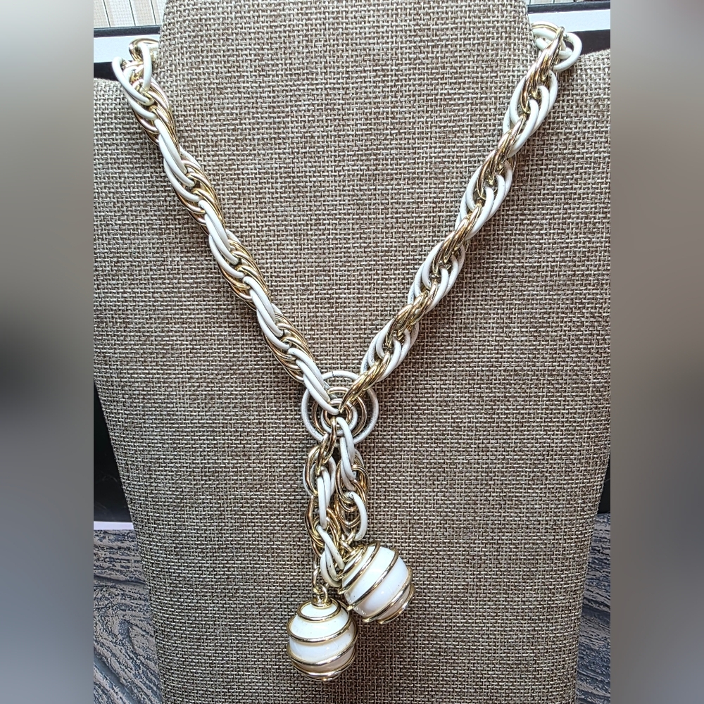 Crown Trifari Parisphere Necklace, 1954 White Enamel & Gold-Tone Statement